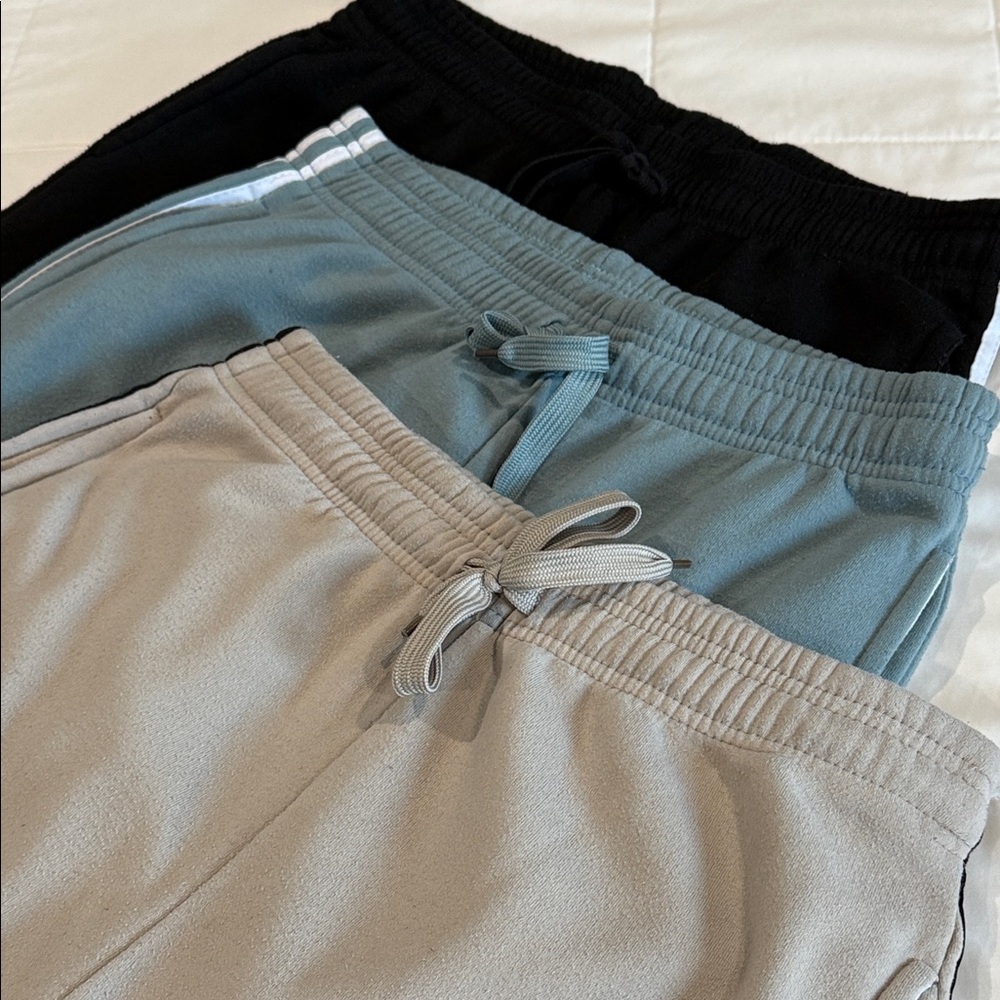 Men's Black, Teal and Tan Open Bottom Striped Fleece Pants. Pack Of 3